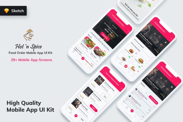 扫码点餐APP应用用户交互界面设计Ui Kits素材套件 Hot & Spice – Food Order MobileApp UI Kit (Sketch)