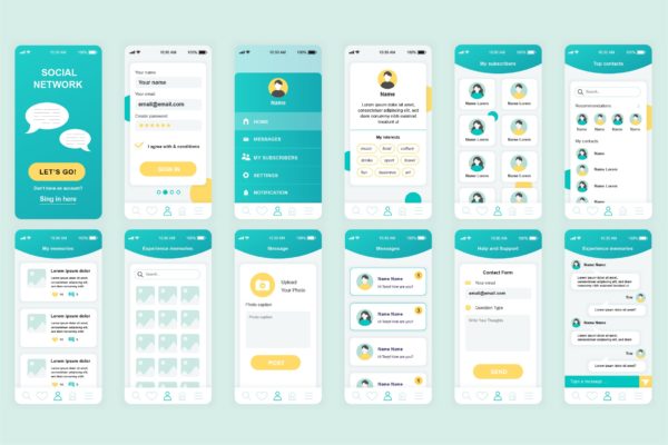 社交网络交友APP应用界面设计Ui Kits素材套件 Social Network Mobile App UI Kit