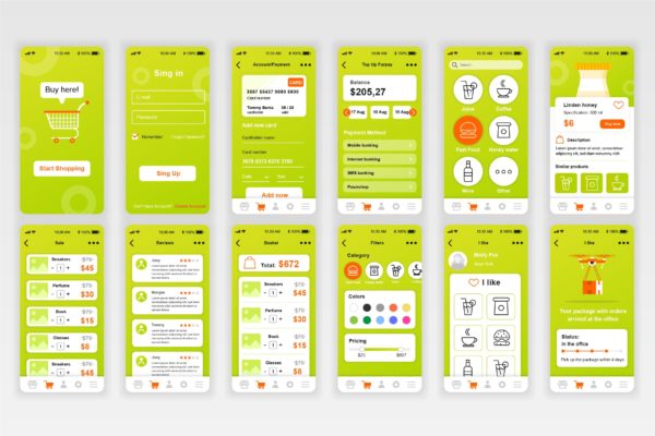 电商网站商城APP应用用户交互界面设计Ui Kits素材套件 Commerce Mobile App UX and UI Kit