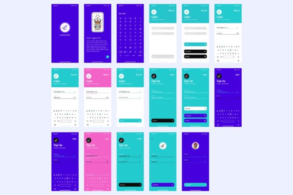 APP注册登录界面设计Ui Kits素材套件 Vector Wireframe Ui Kit for Login and Sign Up