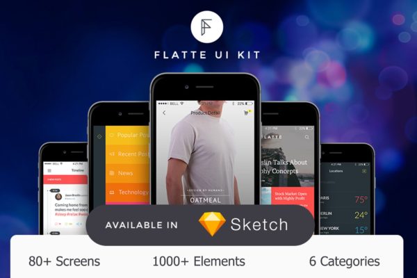 多用途扁平化APP设计UI工具包SKETCH设计素材模板 Flatte UI Kit – 80++ for Sketch