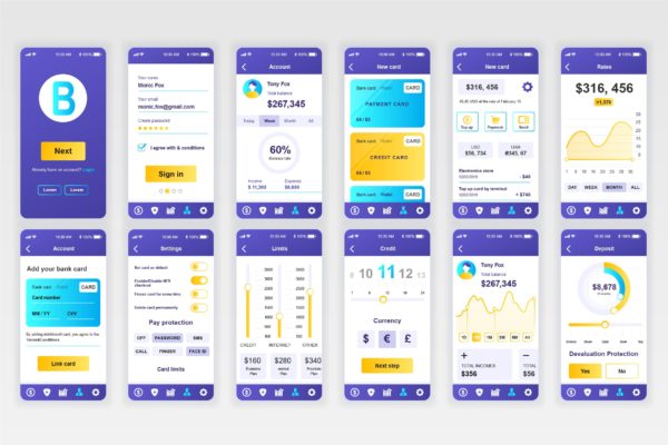 网上银行APP应用用户交互界面UI设计套件 Banking Mobile App UX and UI Kit