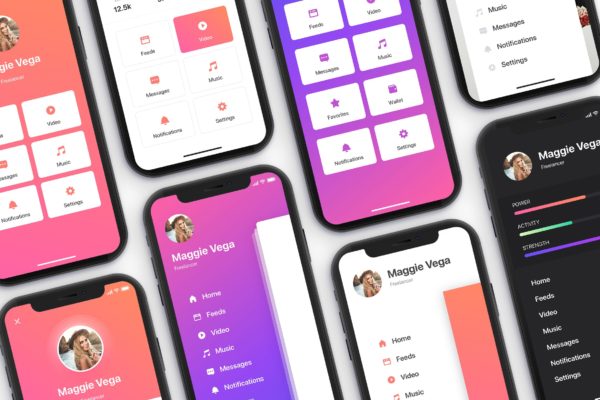 APP应用菜单栏界面设计Ui Kits素材套件for iPhone X Menu – Mobile UI Kit for iPhone X