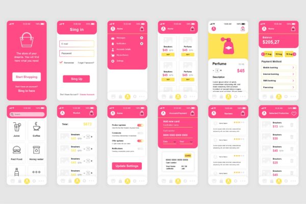 网上购物APP应用开发设计Ui Kits素材套件 Shopping Mobile App UI Kit