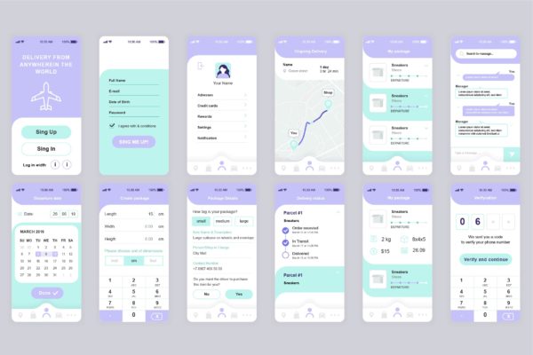快递超市/快递配送类APP应用开发设计Ui Kits素材套件 Delivery Mobile App UI Kit
