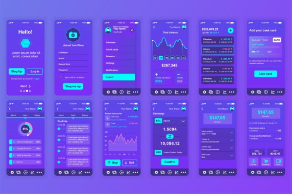 区块链金融APP应用界面设计Ui Kits素材套件 Blockchain Mobile App UI Kit
