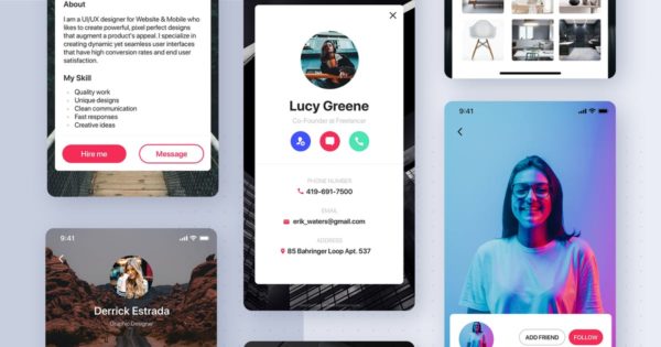 职场社交APP应用用户中心界面设计Ui Kits素材套件2 User Profile mobile app UI Kit