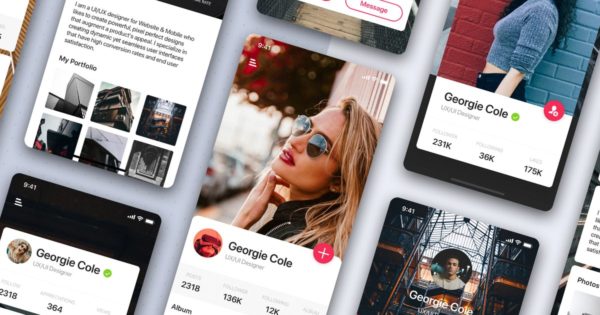 职场社交APP应用用户中心界面设计Ui Kits素材套件1 Profile mobile UI Kit