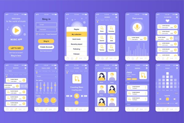 免费音乐APP开发设计Ui Kits素材套件 Music Mobile App UI Kit