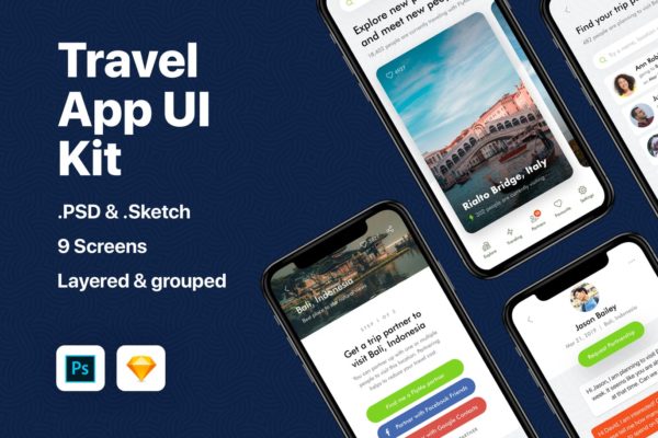 旅游主题APP应用交互界面设计Ui Kits素材套件 Travel App UI Kit