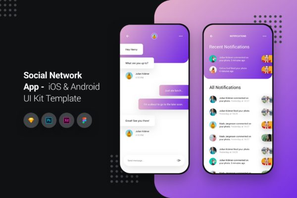 iOS&Android手机社交平台APP应用Ui Kits素材套件模板 Social Network App iOS & Android UI Kit Template