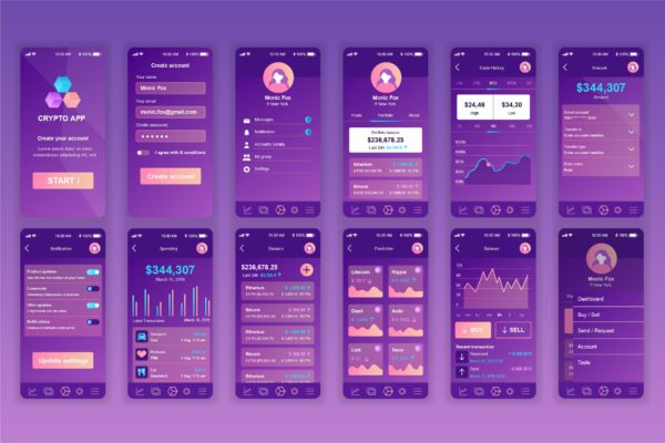 区块链金融APP应用界面设计Ui Kits素材套件 Blockchain Mobile App UX and UI Kit