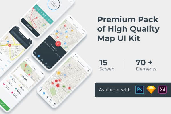 地图跟踪/地图导航APP应用UI设计套件 Map Tracking UI KIT