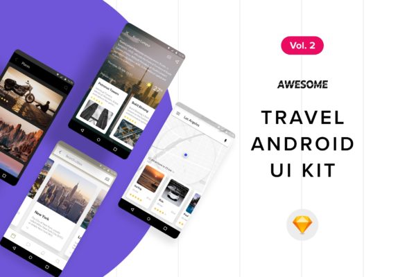 安卓平台旅游APP应用用户交互界面设计SKETCH设计素材模板v2 Android UI Kit – Travel Vol. 2 (Sketch)