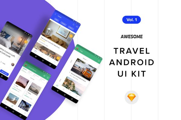 安卓平台旅游APP应用用户交互界面设计SKETCH设计素材模板v1 Android UI Kit – Travel Vol. 1 (Sketch)