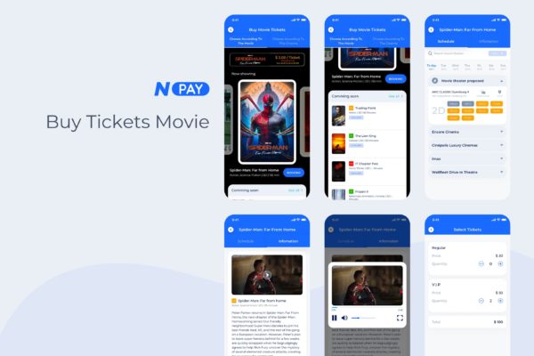 电子钱包APP应用UI设计之电影订座界面设计模板素材 Buy Tickets Movie – Wallet Mobile UI – N