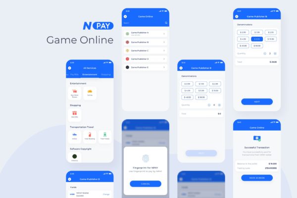 电子钱包APP应用UI设计之游戏订阅界面设计模板素材 Game Online – Wallet Mobile UI – N