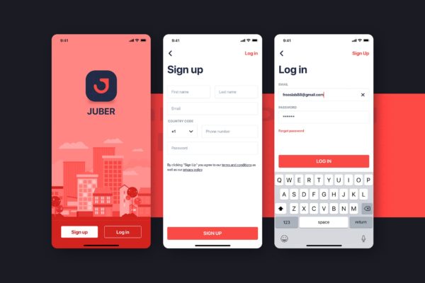 网约车APP应用UI设计之登录验证界面设计模板素材 Car Booking UI mobile concept – Authentication