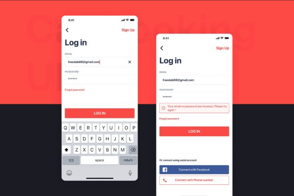 网约车APP应用UI设计之登录界面设计模板素材 Car Booking UI mobile concept – Login form