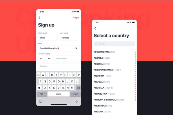 网约车APP应用UI设计之注册界面设计模板素材 Car Booking UI mobile concept – Sign Up form
