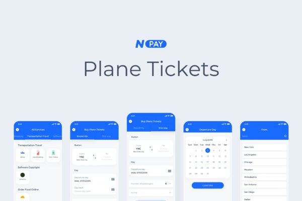 电子钱包APP应用UI设计之机票预订界面设计模板素材 Plane Tickets – Wallet Mobile UI – N