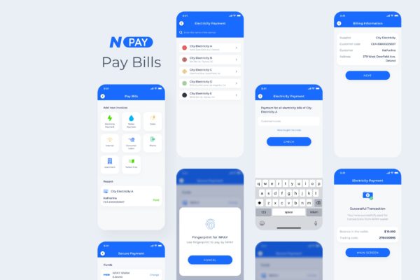 电子钱包APP应用UI设计之账单列表界面设计模板素材 Pay Bills – Wallet Mobile UI – N
