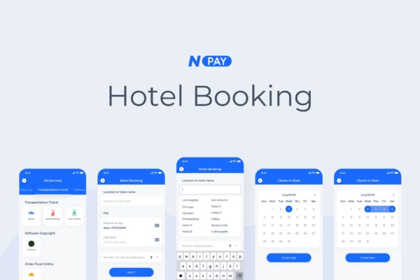 电子钱包APP应用UI设计之酒店预订界面设计模板素材 Hotel Booking – Wallet Mobile UI – N