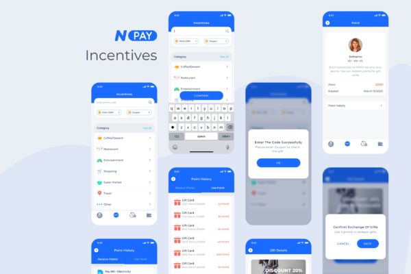 电子钱包APP应用UI设计之积分管理界面设计模板素材 Incentives – Wallet Mobile UI – N