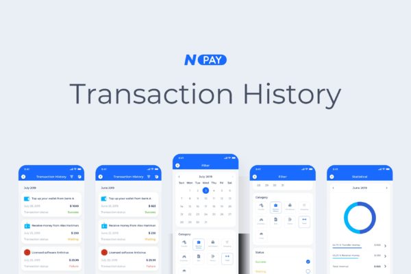 电子钱包APP应用UI设计之转账记录界面设计模板素材 Transaction History – Wallet Mobile UI – N