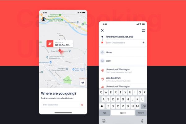 网约车APP应用UI设计之位置定位界面设计模板素材 Car Booking UI mobile concept – Sign Up form