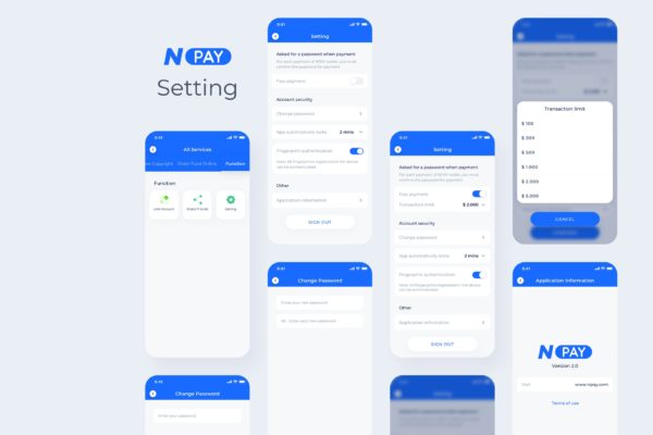 电子钱包APP应用UI设计之APP设置界面设计模板素材 Setting – Wallet Mobile UI – N