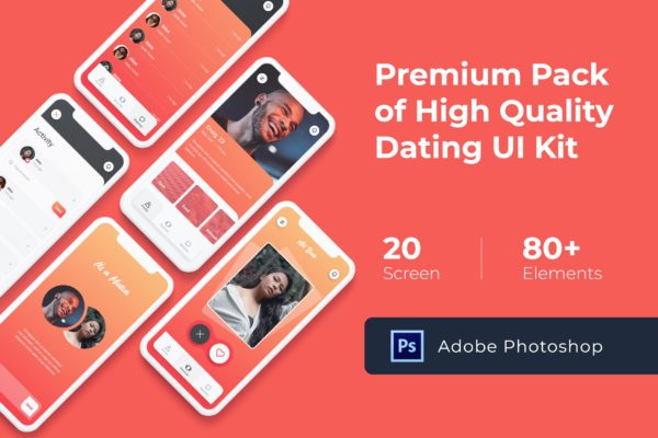 交友约会APP应用Ui Kits素材套件PSD模板 Dating Mobile UI KIT for Photoshop