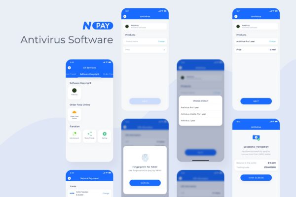 电子钱包APP应用UI设计之软件订购界面设计模板素材 Software Copyright – Wallet Mobile UI – N