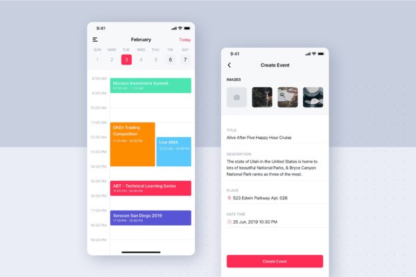 社交APP日程管理界面设计模板素材 Social mobile app UI template