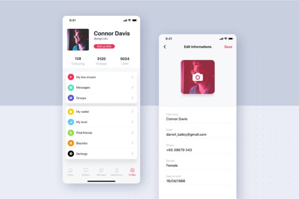 社交网络平台APP应用概念UI设计模板素材 Social mobile app UI concept