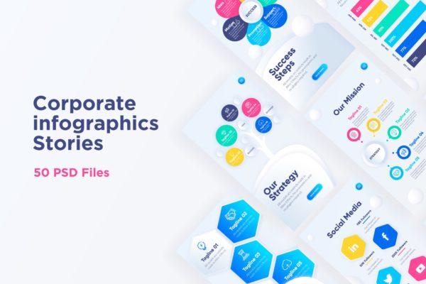 企业品牌宣传APP页面/H5页面设计模板素材合集 Stories Corporate Bundle