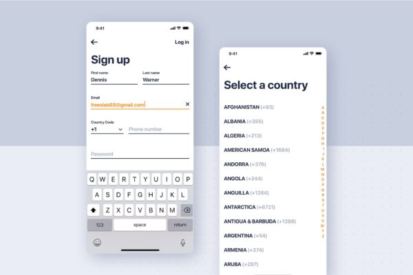 类滴滴打车APP应用用户注册界面设计模板素材 Car rental mobile UI Kit – Sign up