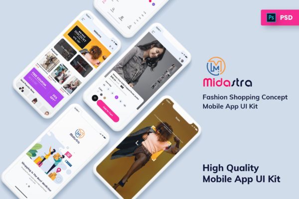 高品质时尚购物网上商城APP设计套件 Midastra-Fashion Shopping Mobile App UI kit Light
