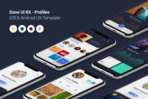 作品展示类型iOS/Android平台APP应用UI/UX设计模板素材 Profiles – Done UI Kit iOS & Android UX Template