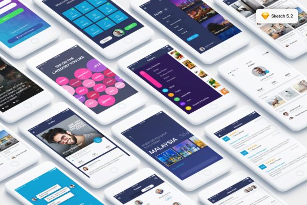 多用途综合性APP界面设计Ui Kits素材套件for SKETCH Mountify Mobile UI Kit for SKETCH