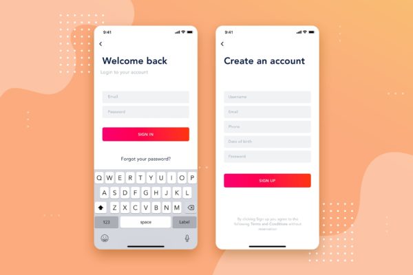 APP应用注册登录界面设计模板素材文件v2 Login – Signup Mobile Interface Concept