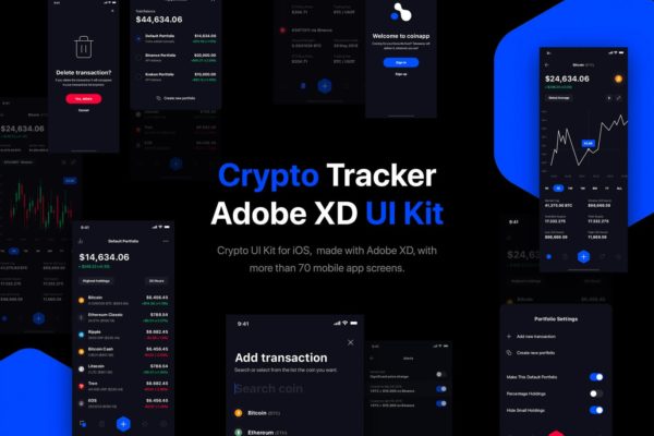 比特币等加密货币APP应用设计Ui Kits素材套件 Crypto Portfolio Tracker UI Kit for iOS