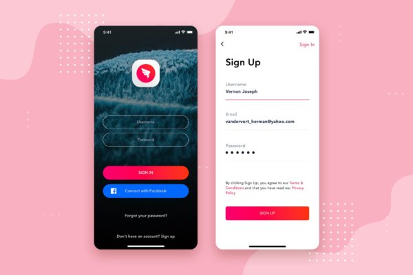 APP应用注册登录界面设计模板素材文件v1 Login – Signup Mobile Interface Concept