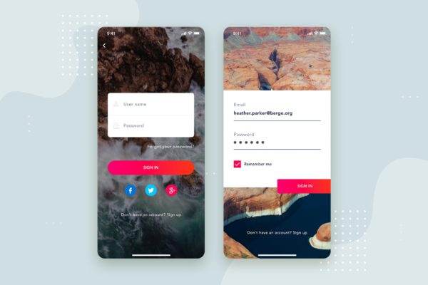 APP应用注册登录界面设计模板素材文件v6 Login/Sign in Mobile Interface Concept