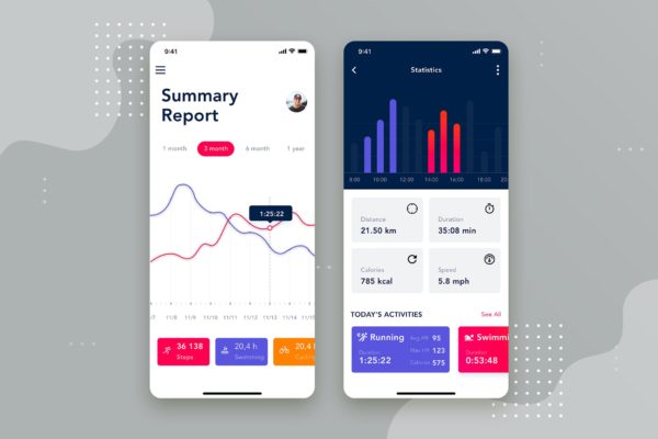 APP应用数据统计分析界面设计模板素材文件v2 Analytics dashboard mobile interface concept