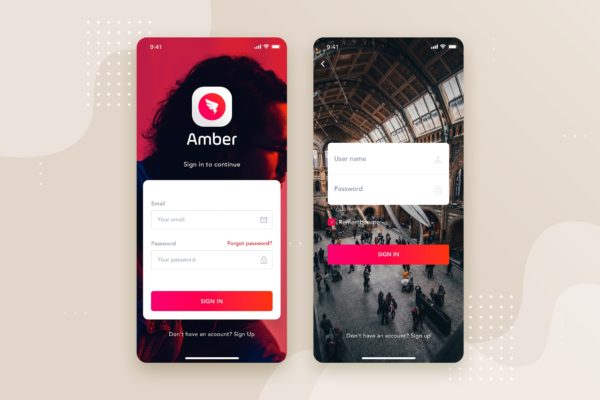 APP应用注册登录界面设计模板素材文件v5 Login/Sign in Mobile Interface Concept