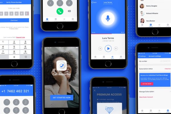 电话录音APP应用UI设计套件 Auto Call Recorder UI Kit