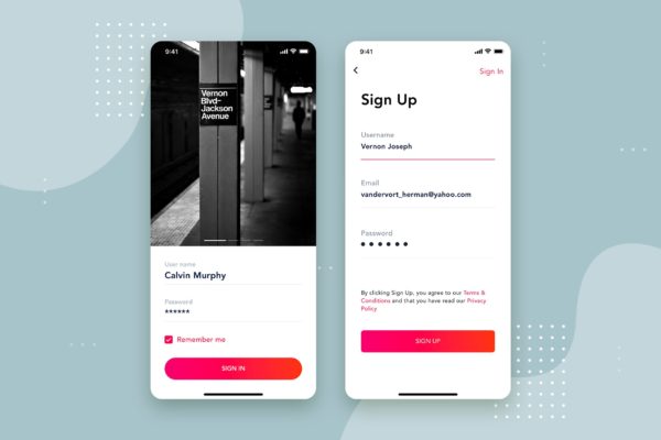 APP应用注册登录界面设计模板素材文件v4 Login – Signup Mobile Interface Concept