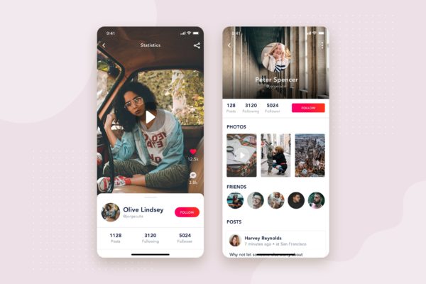 社交APP个人中心界面设计模板素材v1 User Profile mobile interface concept