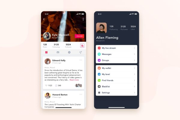 社交APP个人中心界面设计模板素材v2 User Profile mobile interface concept